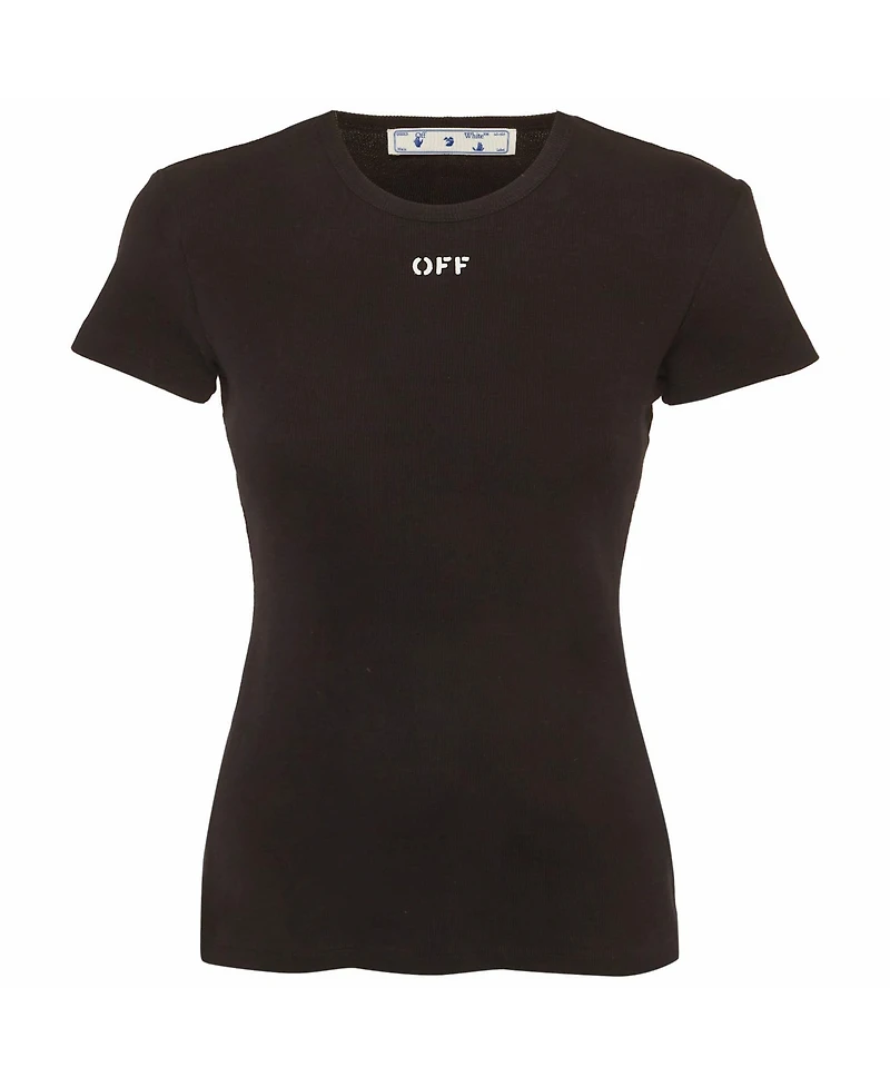 Pre-Owned Off-White Women's Logo Print Rib Knit T-Shirt