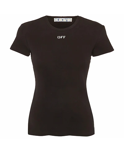 Pre-Owned Off-White Women's Logo Print Rib Knit T-Shirt