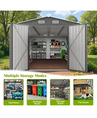 Mondawe Outdoor Metal Storage Shed With 3 Lockable Doors And Window, Large Garden Tool Shed