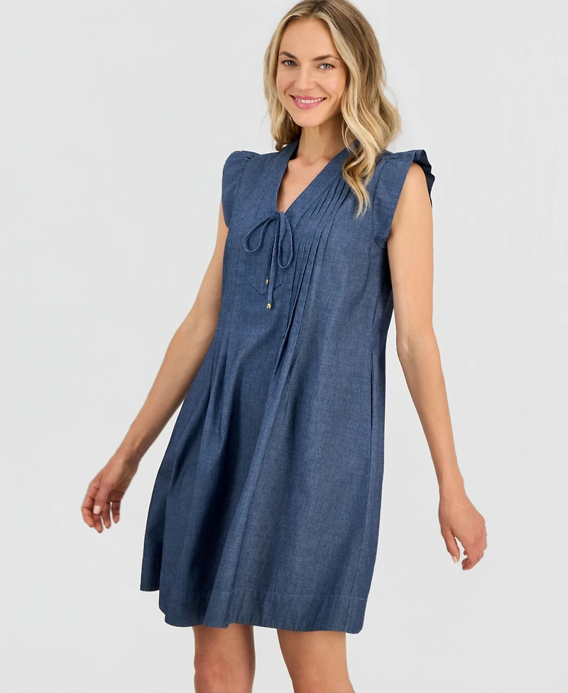 Robbie Bee Women's V-Neck Pintuck Shift Dress