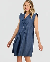 Robbie Bee Women's V-Neck Pintuck Shift Dress