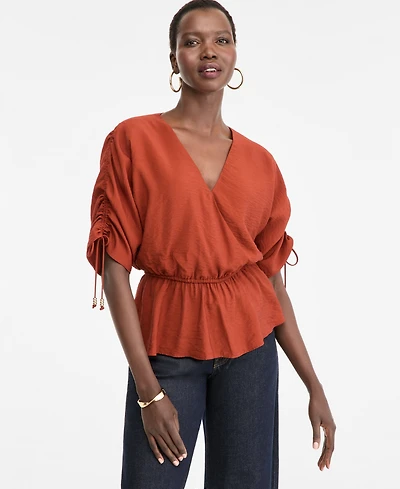 I.n.c. International Concepts Women's Short-Sleeve Faux Wrap Peplum Top, Macy's Exclusive