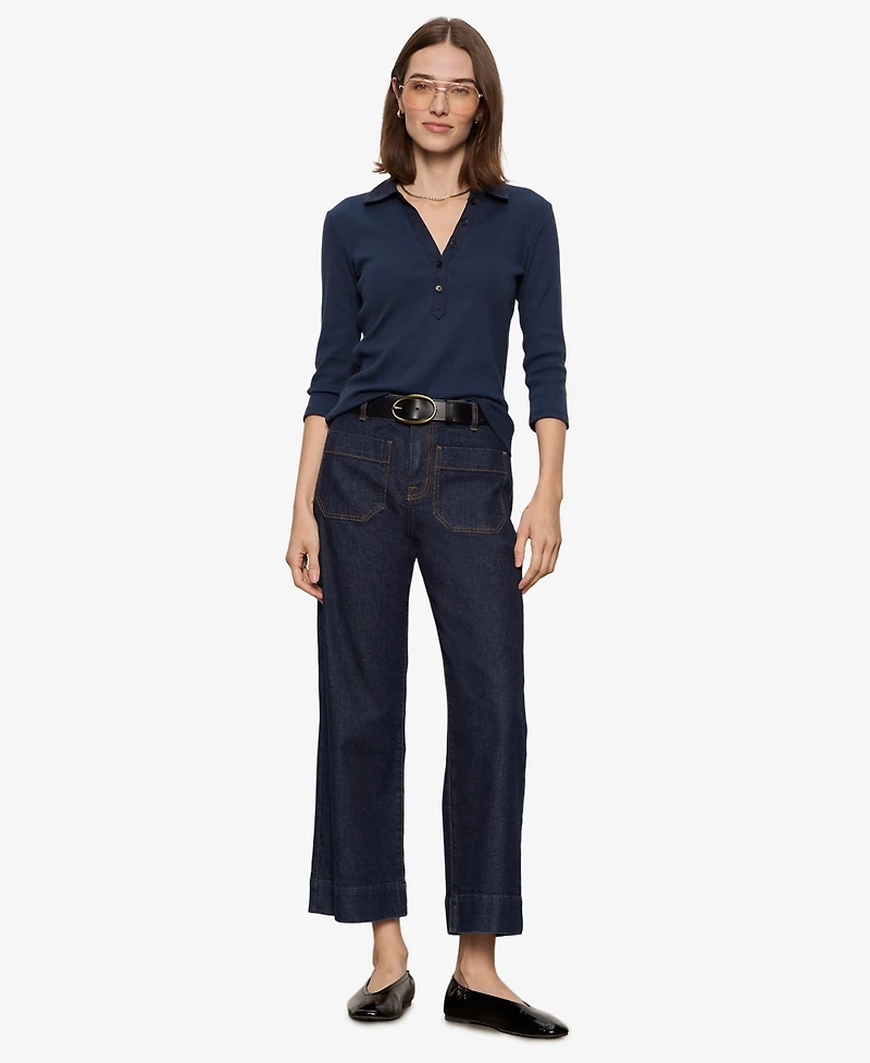 Sanctuary Petite Cotton-Blend Echo Button-Front Top
