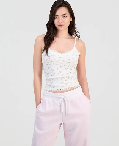 Hippie Rose Juniors' Lace-Trim Longline Printed Cami