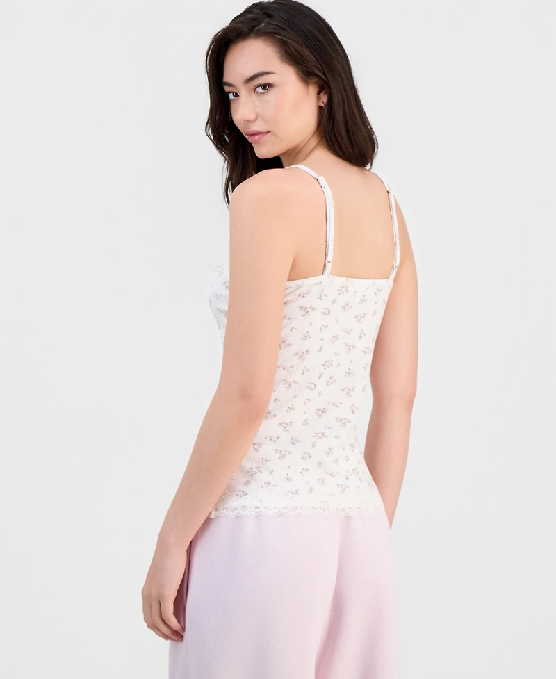 Hippie Rose Juniors' Lace-Trim Longline Printed Cami