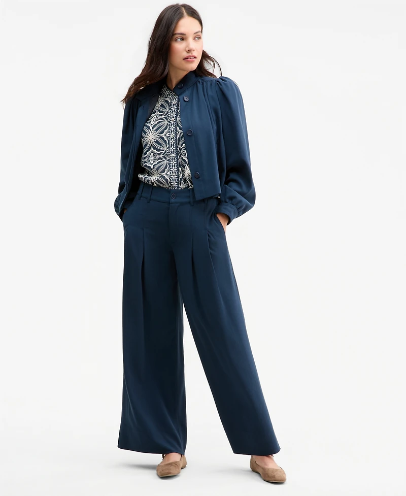 Liverpool Los Angeles Women's Mixed-Print Button-Front Flutter-Sleeve Top