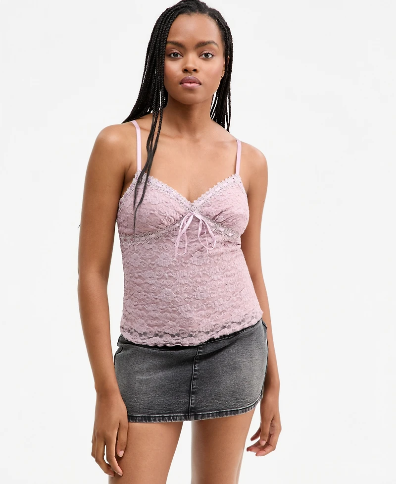 Madden Girl Juniors' Ribbon-Trim Lace Cami