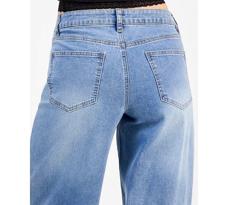Madden Girl Juniors' 90s Wide-Leg Faded Star Jeans