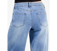 Madden Girl Juniors' 90s Wide-Leg Faded Star Jeans