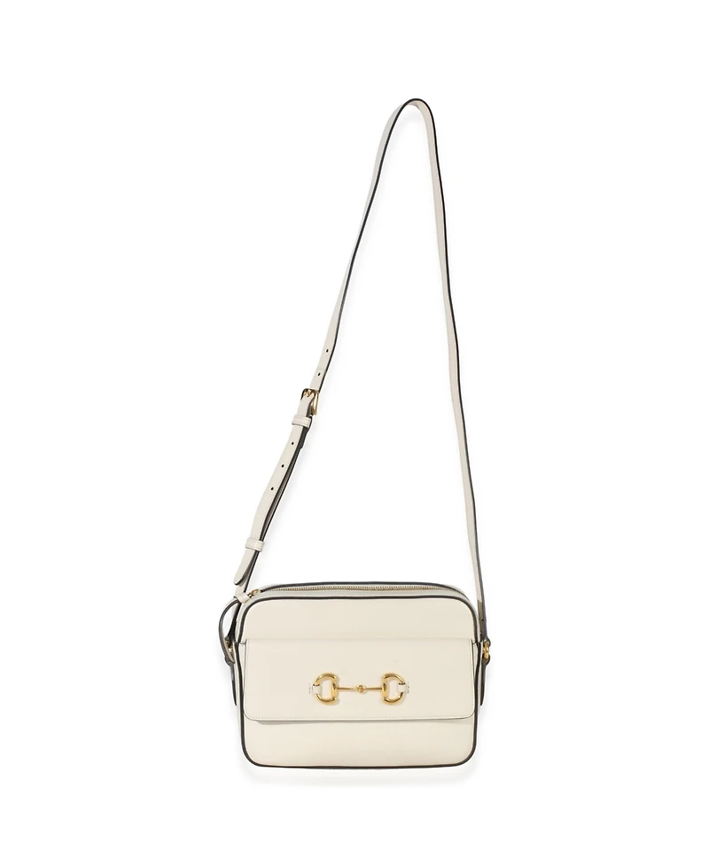 Pre-Owned Gucci White Textured Calfskin Small Horsebit 1955 Shoulder Bag