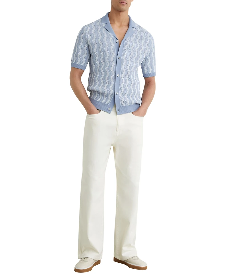 Reiss Men's Johnny Cuban Button Through Wave Stripe Shirt