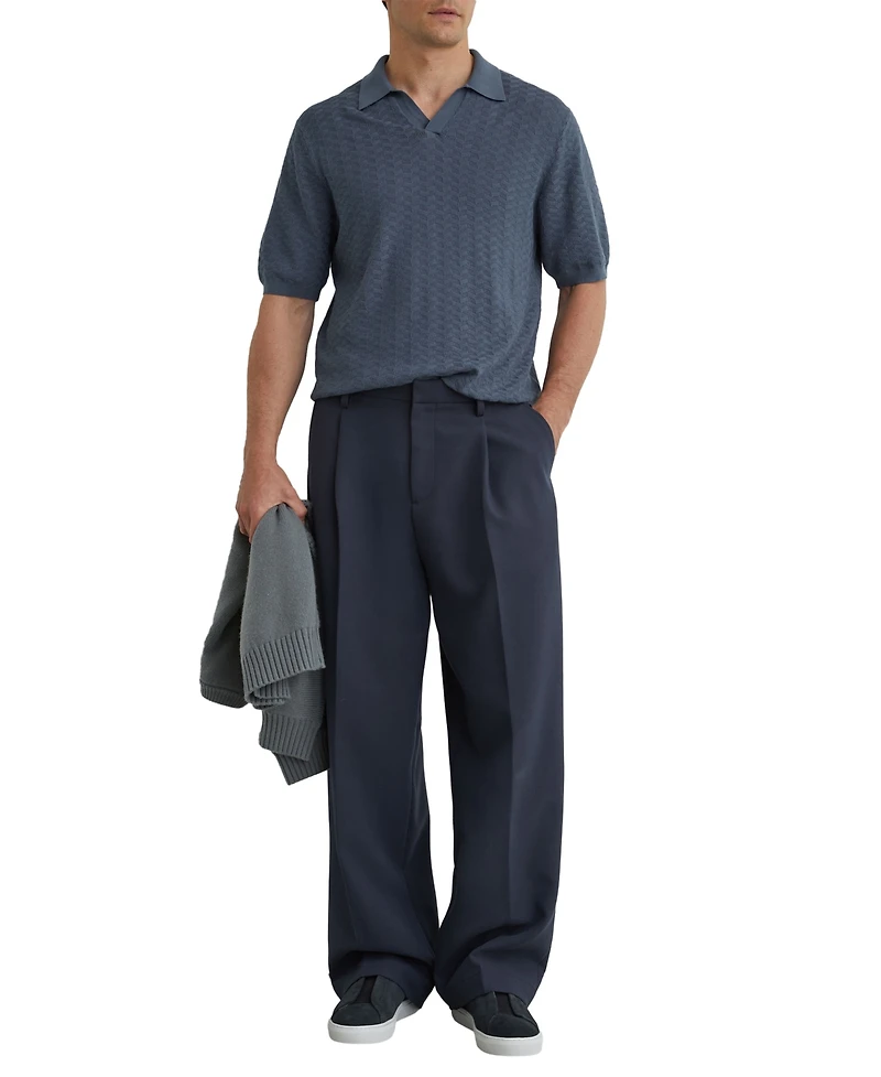 Reiss Men's Sol Open Collar Textured Polo Shirt