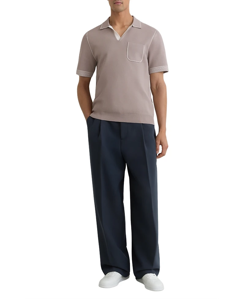Reiss Men's Newbury Open Collar Piped Stitch Detail Polo Shirt