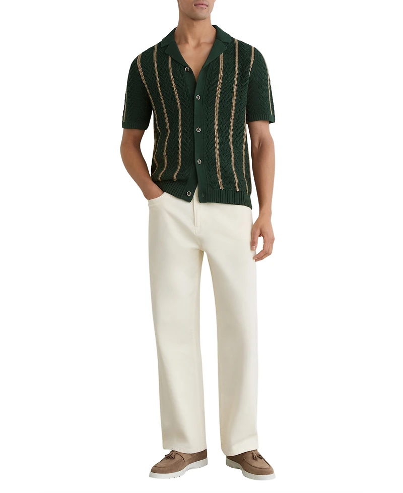 Reiss Men's Ellingham Cuban Button Through Stitch Interest Stripe Shirt