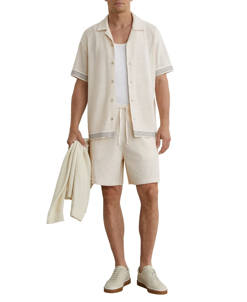 Reiss Men's Aliso Crochet Tape Cuban Shirt