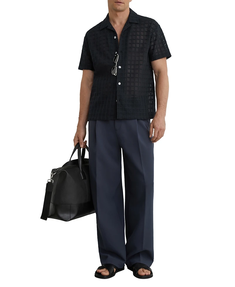 Reiss Men's Belardo Crochet Tile Cuban Shirt