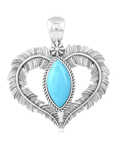 American West Jewelry Sterling Silver Kingman Turquoise Feather Heart Pendant Enhancer