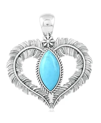 American West Jewelry Sterling Silver Kingman Turquoise Feather Heart Pendant Enhancer