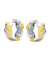 Bling Jewelry Two Tone Love Knot Symbol Infinity Huggie Mini Hoop Earrings Gold Plated .925 Sterling Silver