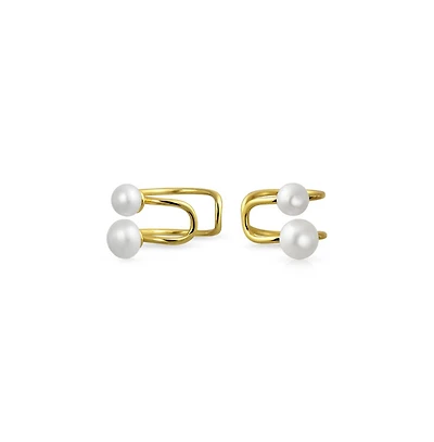Bling Jewelry Two Freshwater Cultured Pearl Cartilage Wrap Ear Cuff Earring Gold Plated .925 Sterling Silver