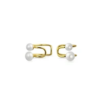 Bling Jewelry Two Freshwater Cultured Pearl Cartilage Wrap Ear Cuff Earring Gold Plated .925 Sterling Silver