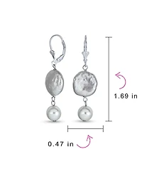 Bling Jewelry Cultured Coin Biwa Pearl Leverback Dangle Earrings .925 Sterling Silver