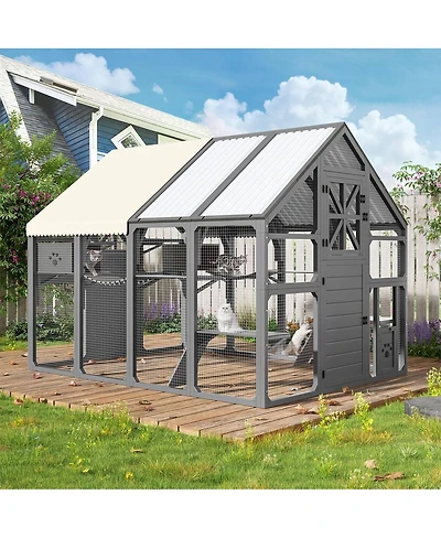 6thdruple Extra Large Outdoor Cat House, Walk-In Catio with Roof, Bridges, Platforms, Boxes