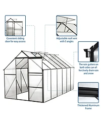 Flynama 72x144 Inch Polycarbonate Walk-In Greenhouse with Aluminum Frame and Uv Protection