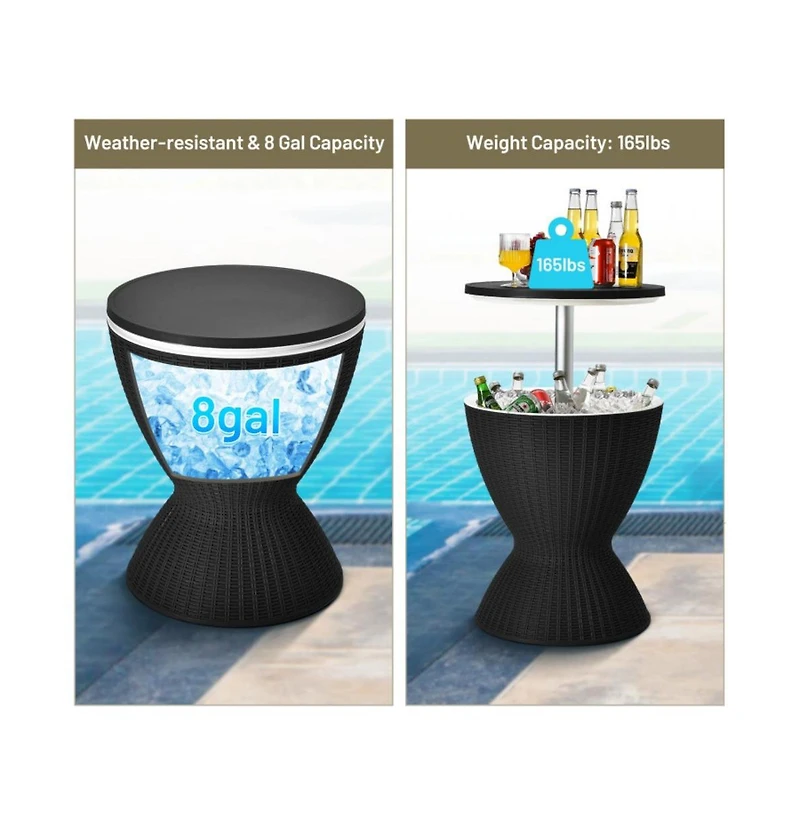 Boyel Living 3 1 8 Gallon Patio Rattan Cooler Bar Table with Adjust Ice