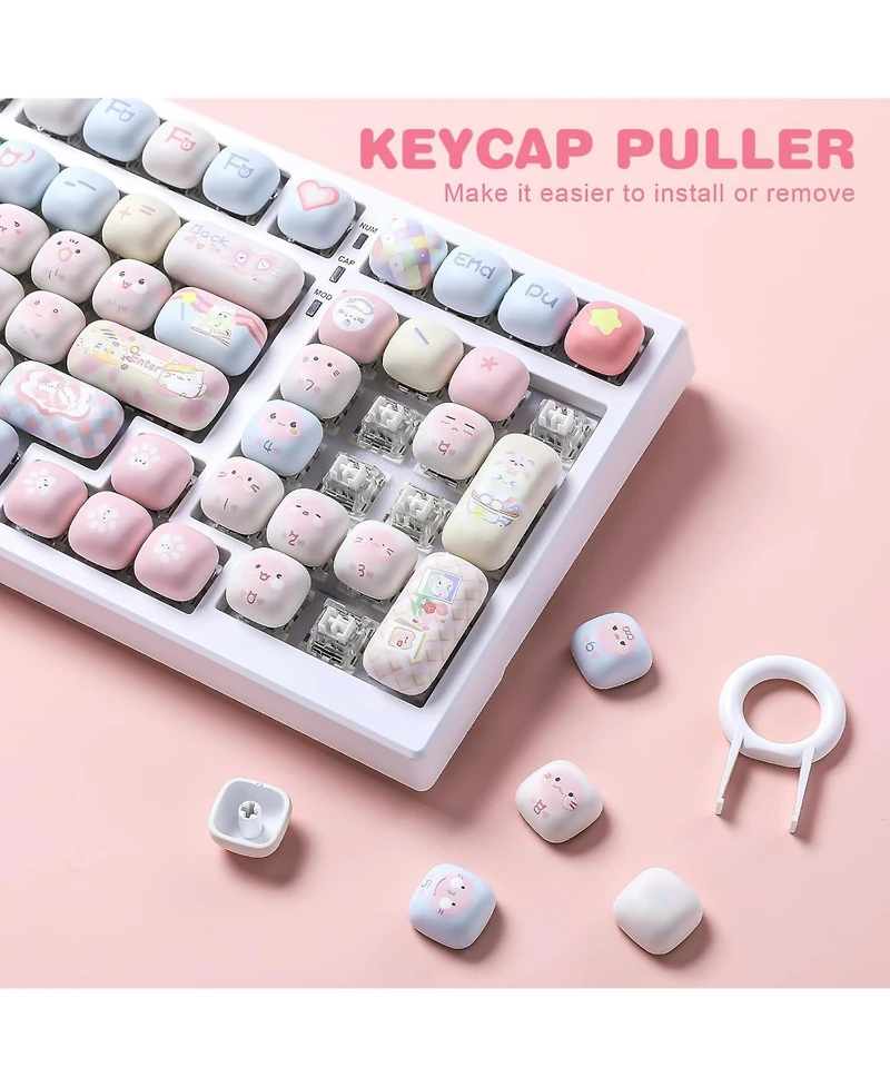 Lofree Cute Kitten Custom Keycaps, 141 Keys Dye Sub Pbt Mog Profile Keycap Set for Mechanical Gaming Keyboards