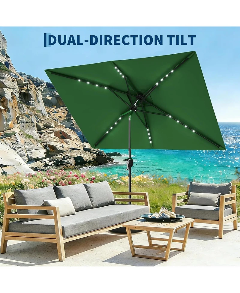 gaomon 10' x 6.5' Solar Patio Umbrella with Crank and Push Button Tilt for Garden, Deck, Lawn, Pool with Lights (No Base)