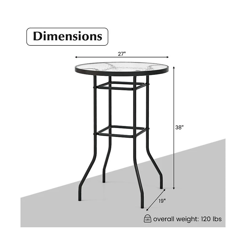Boyel Living 38 Inch Patio Bar Table with Tempered Glass Tabletop