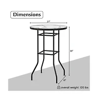 Boyel Living 38 Inch Patio Bar Table with Tempered Glass Tabletop