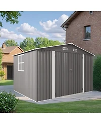 Mondawe 10 x 8 Feet Outdoor Metal Storage Shed with Double Door, Window and Vent, Lockable Garden Tool Shed