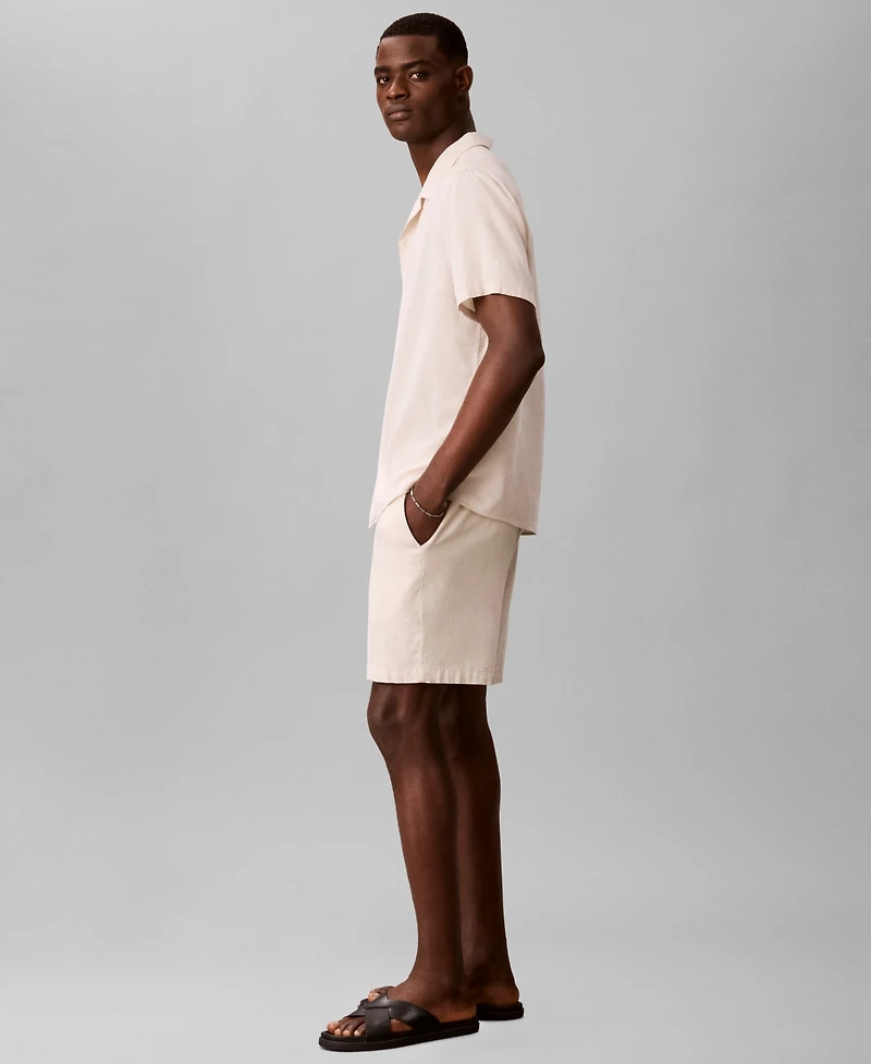 Calvin Klein Men's Straight Linen Blend Elastic Waistband Shorts