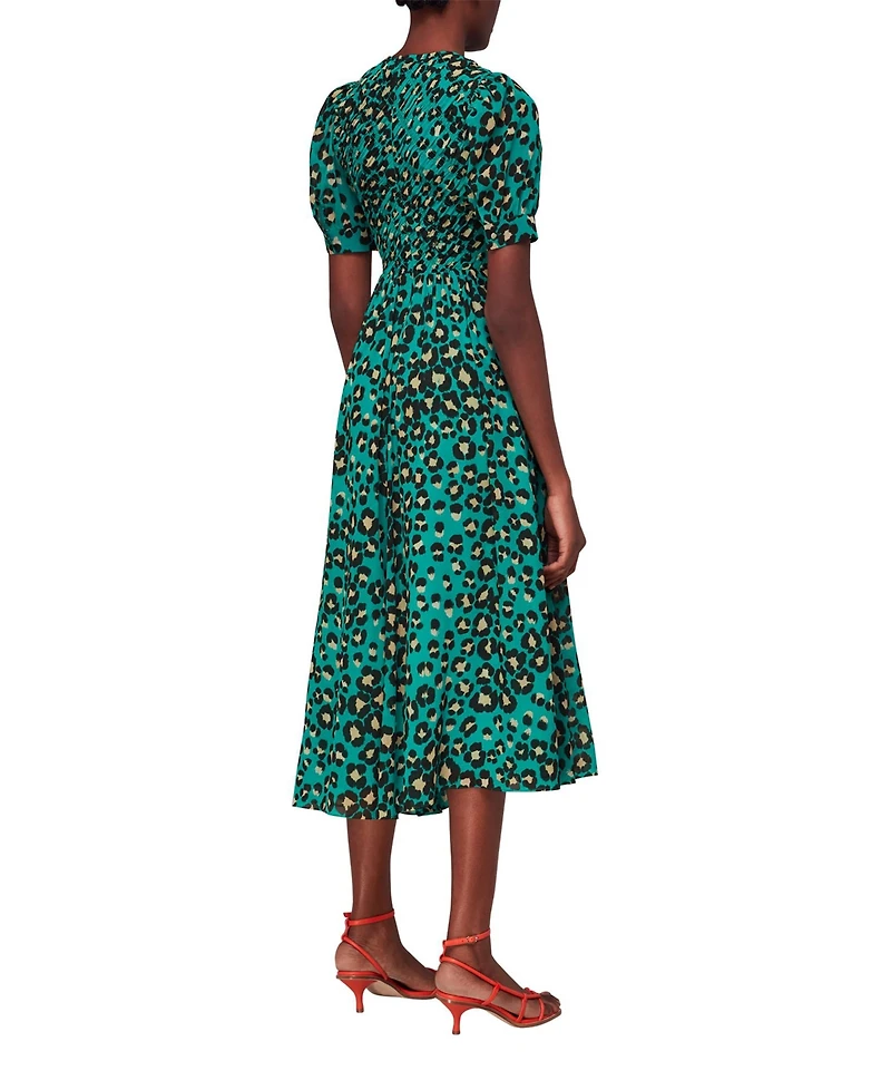 Whistles Women's Painted Leopard Shirred Dress
