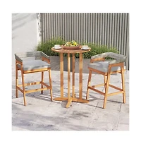 Boyel Living Set of 2 Patio Acacia Wood Counter Height Bar Stools with Cushions and Pe Wicker Backrests Footrests