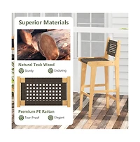 Boyel Living 30 Inch Rattan Teak Wood Bar Stool with Backrest and Footrest