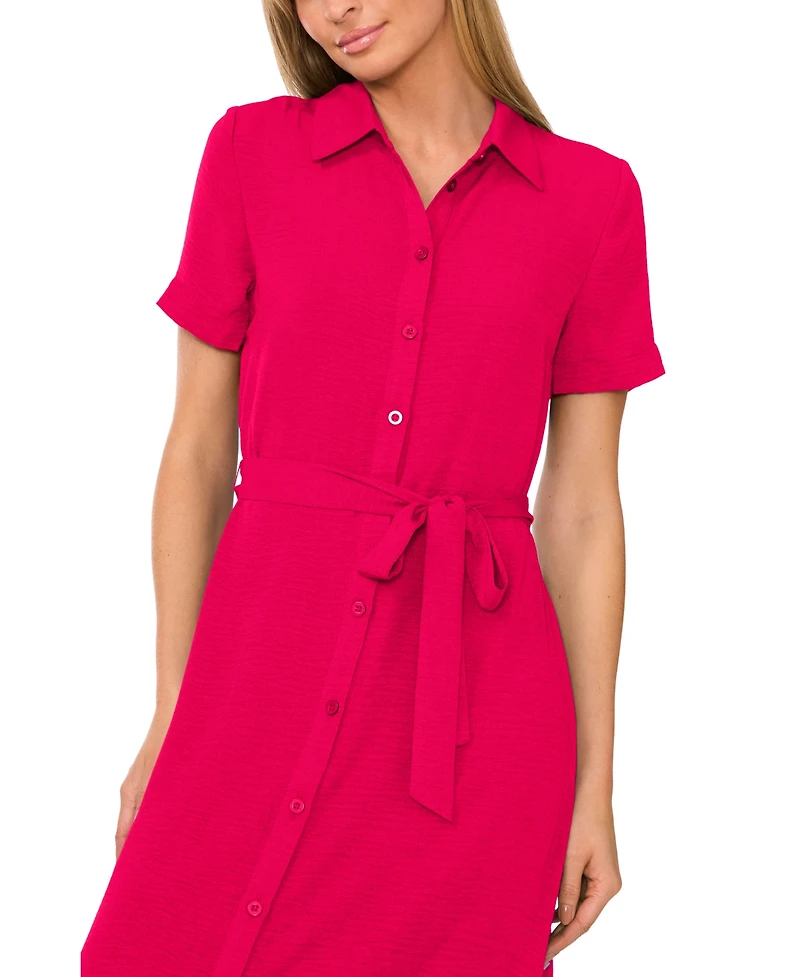 CeCe Women's Short-Sleeve Belted Midi Shirtdress