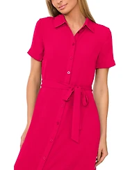CeCe Women's Short-Sleeve Belted Midi Shirtdress