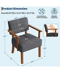 homfan Mid-Century Modern Dining Accent Chair – Sturdy Wood Frame Pu Leather or Linen Upholstery Vertical Stripes Button Tufting