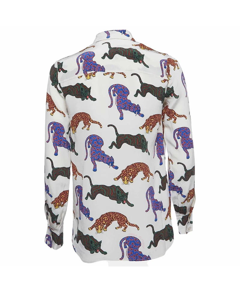 Pre-Owned Stella Mccartney Women's Cat Print Silk Long Sleeve Shirt