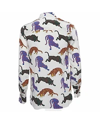 Pre-Owned Stella Mccartney Women's Cat Print Silk Long Sleeve Shirt