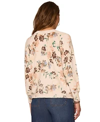 Democracy Petite Printed Round Neck Cardigan