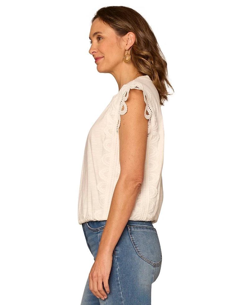 Democracy Petite Bubble Hem Cap-Sleeve Top
