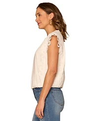 Democracy Petite Bubble Hem Cap-Sleeve Top