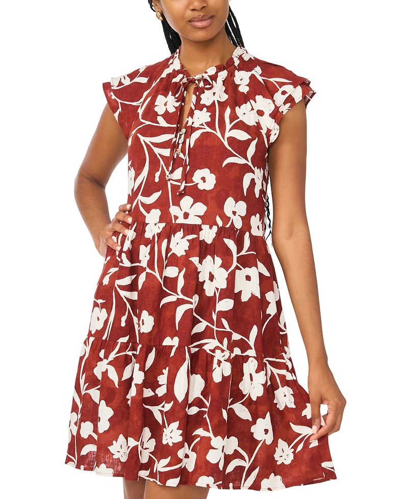Msk Women's Floral Linen Blend Tiered Dress