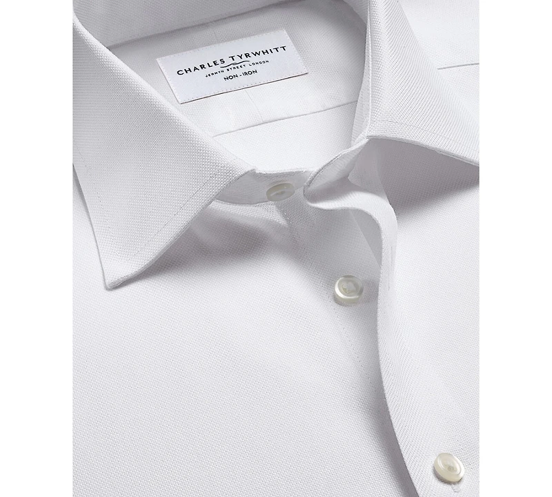 Charles Tyrwhitt Men's Spread Collar Rounded Cuffs Solid Dress Shirt