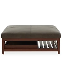 Jacey 17" Leather Square Wood Tray Ottoman