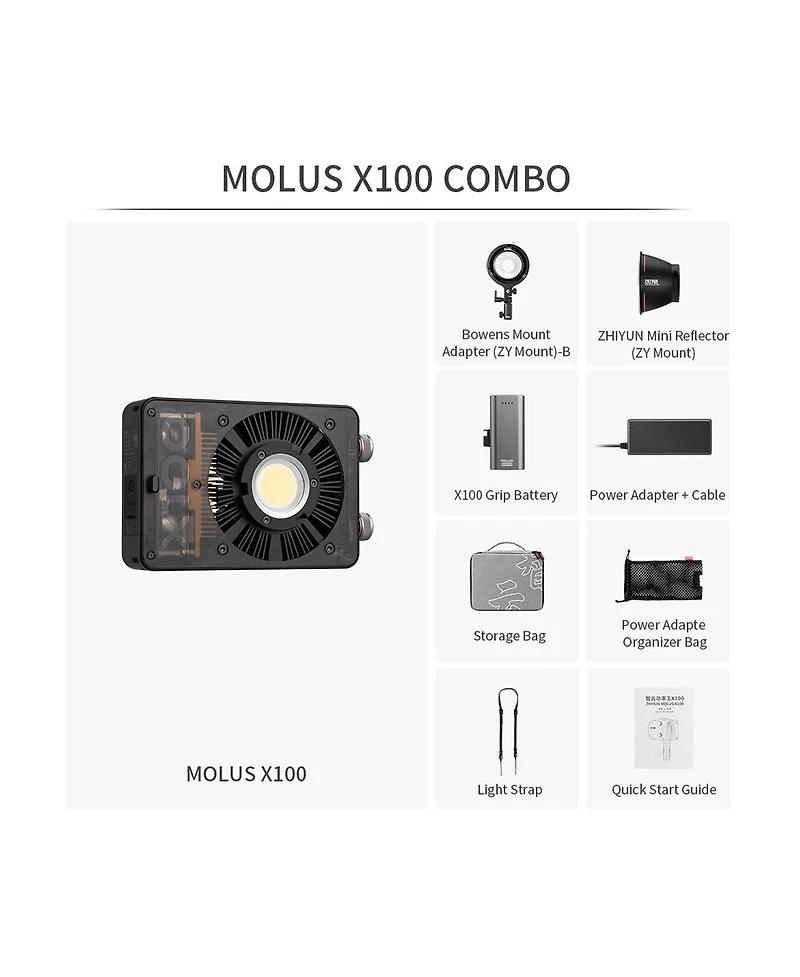 Zhiyun Molus X100 100W Bi-Color Pocket Cob Led Light Combo Kit